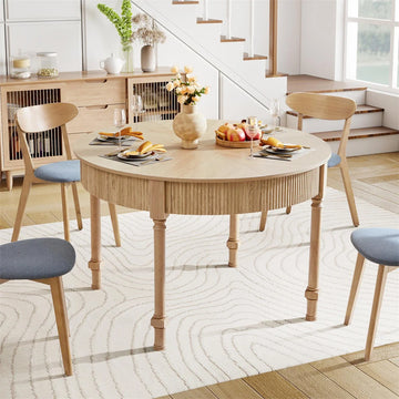 47 Inch Modern Fluted Round Dining Table with 2 Drawers for 4-6 People