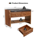 31.5 Fluted Wood Entry Way Benche Shoe Rack with 2 Drawers and Padded Leather Cushion Seat