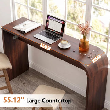 35.43"Tall Curved Counter Height Bar Table Narrow High Top Pub Dining Table