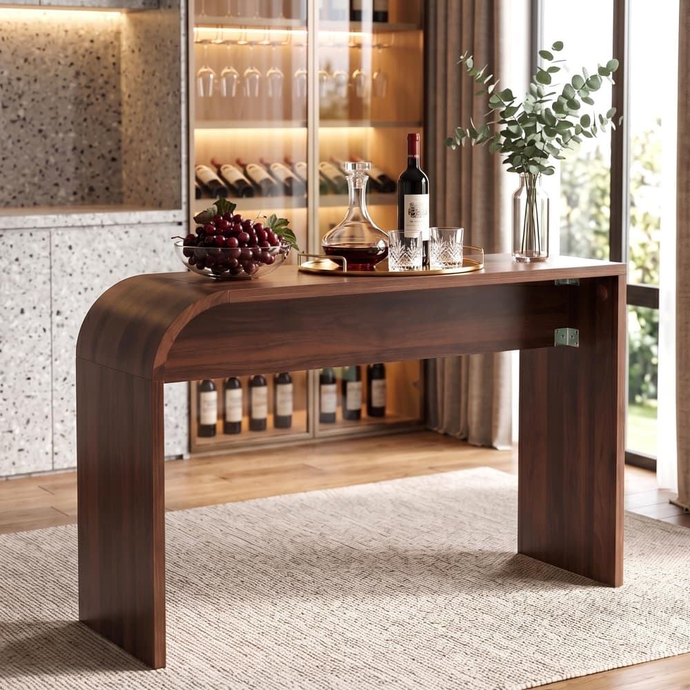 35.43"Tall Curved Counter Height Bar Table Narrow High Top Pub Dining Table