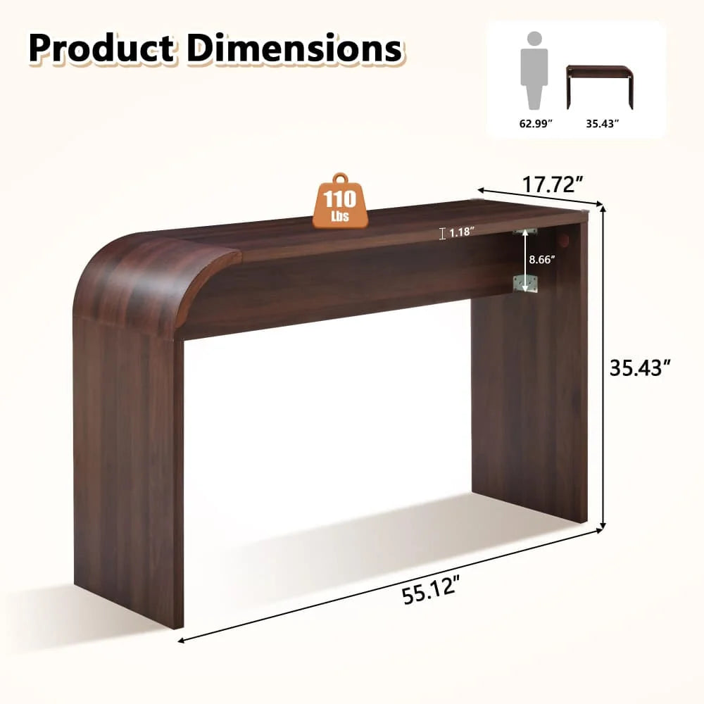 35.43"Tall Curved Counter Height Bar Table Narrow High Top Pub Dining Table