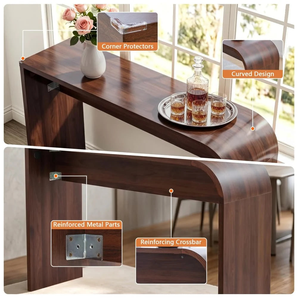 35.43"Tall Curved Counter Height Bar Table Narrow High Top Pub Dining Table