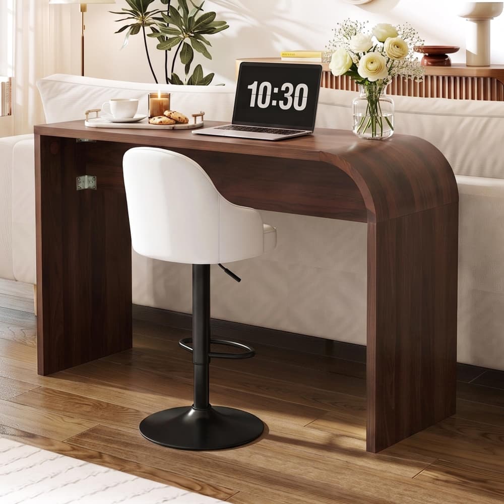 35.43"Tall Curved Counter Height Bar Table Narrow High Top Pub Dining Table