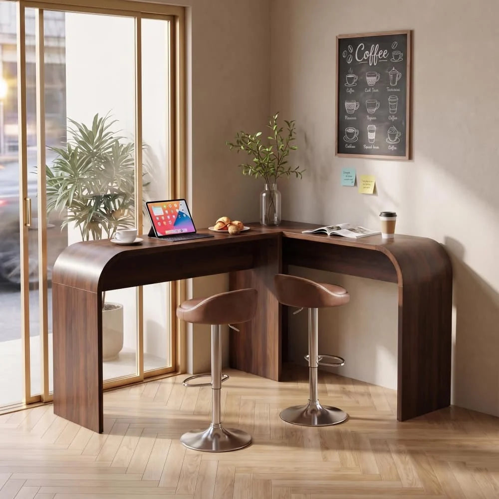 35.43"Tall Curved Counter Height Bar Table Narrow High Top Pub Dining Table