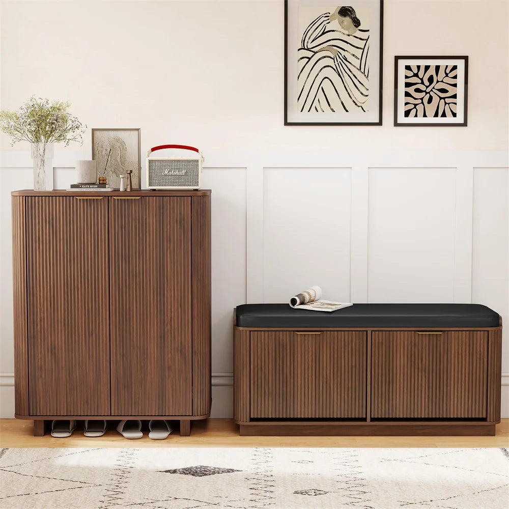5 Tier 39'' Tall Freestanding Modern Fluted Entryway Shoe Cabinet with 3 Adjustable Shelves