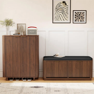 5 Tier 39'' Tall Freestanding Modern Fluted Entryway Shoe Cabinet with 3 Adjustable Shelves