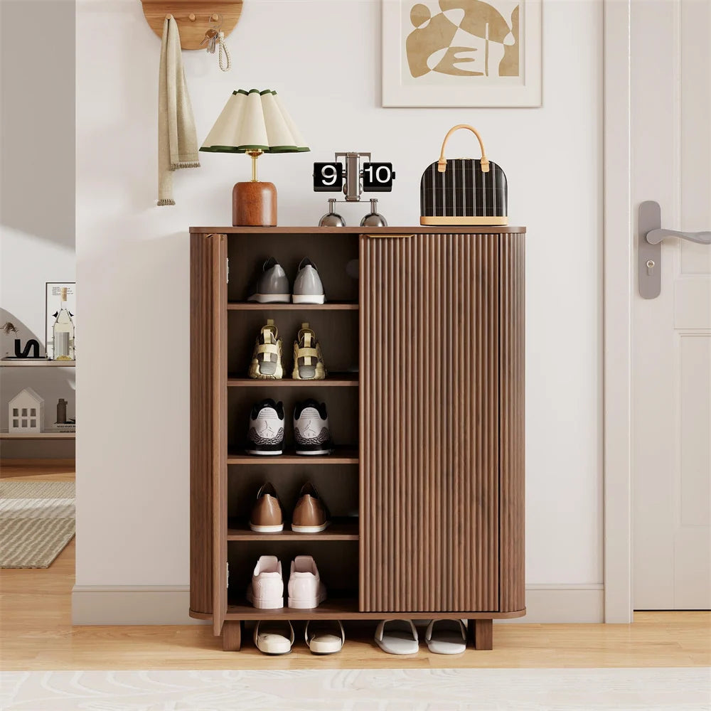 5 Tier 39'' Tall Freestanding Modern Fluted Entryway Shoe Cabinet with 3 Adjustable Shelves