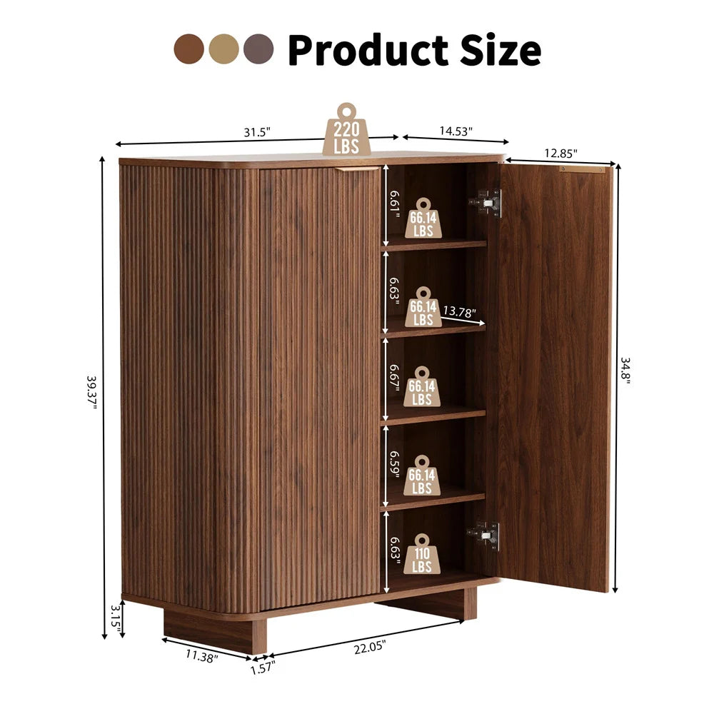 5 Tier 39'' Tall Freestanding Modern Fluted Entryway Shoe Cabinet with 3 Adjustable Shelves