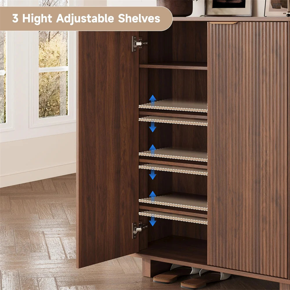 5 Tier 39'' Tall Freestanding Modern Fluted Entryway Shoe Cabinet with 3 Adjustable Shelves