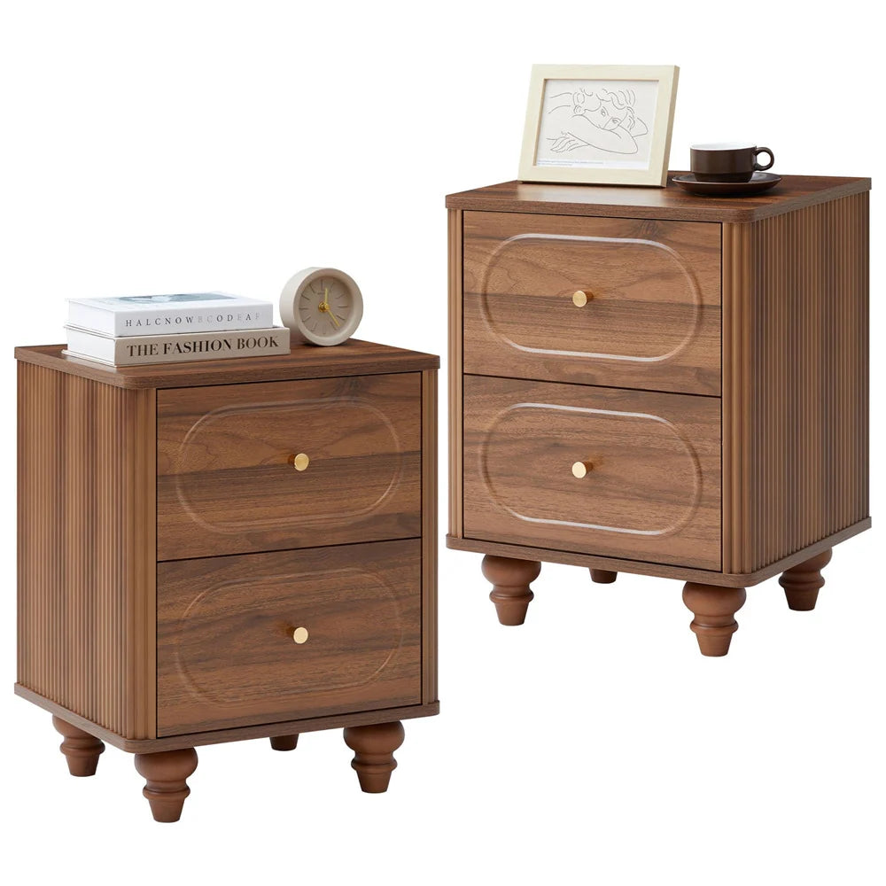 Mid Century Modern 2 Drawer Fluted Nightstand