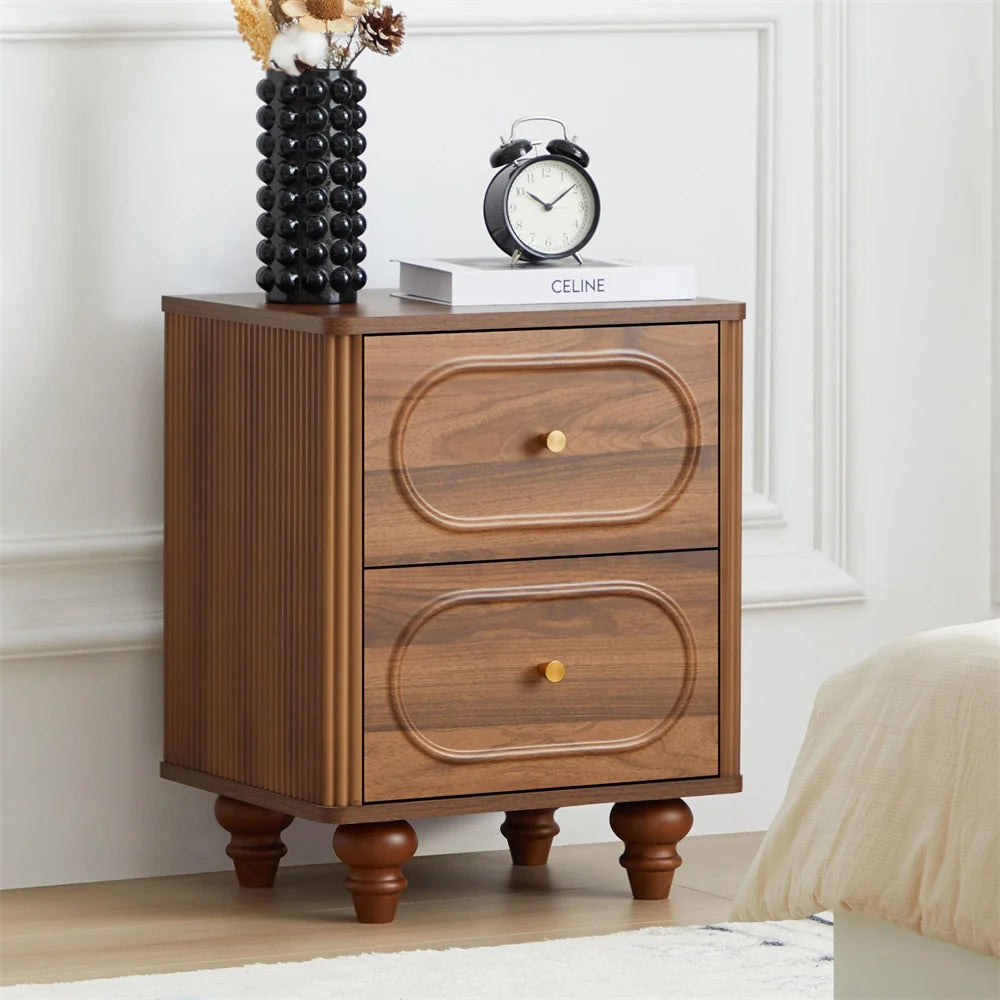 Mid Century Modern 2 Drawer Fluted Nightstand