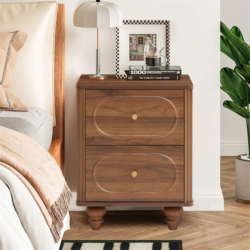 Mid Century Modern 2 Drawer Fluted Nightstand