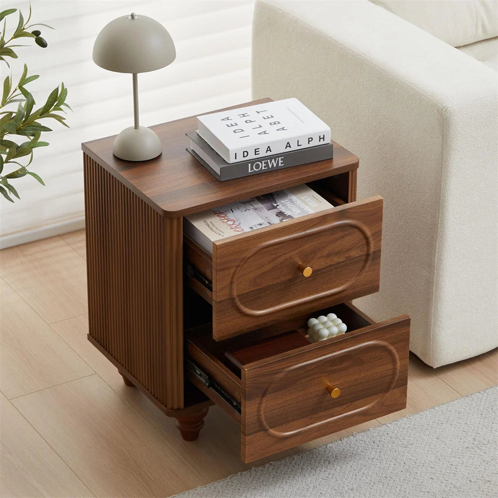 Mid Century Modern 2 Drawer Fluted Nightstand