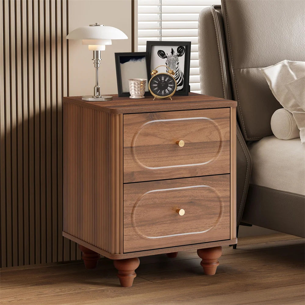 Mid Century Modern 2 Drawer Fluted Nightstand
