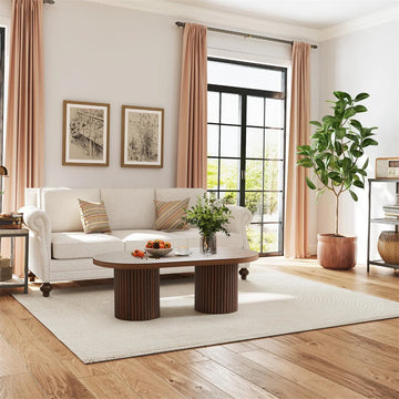 39 Mid-Century Modern Oval Fluted Coffee Table with Curved Edges