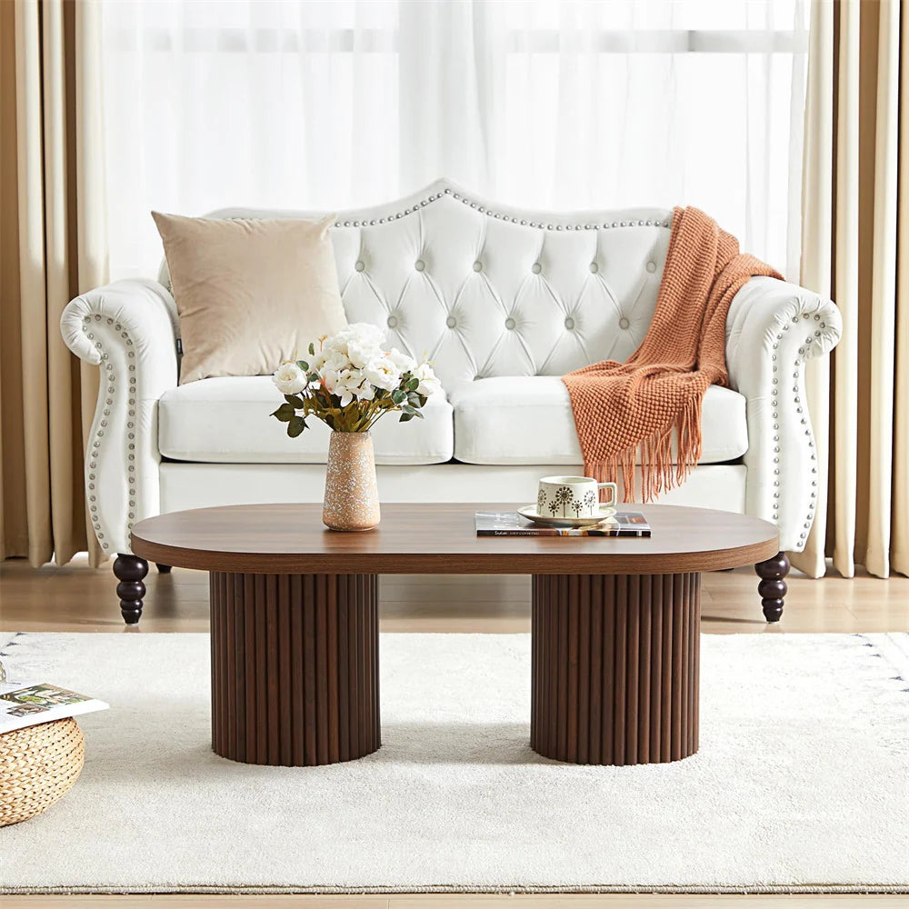 39 Mid-Century Modern Oval Fluted Coffee Table with Curved Edges