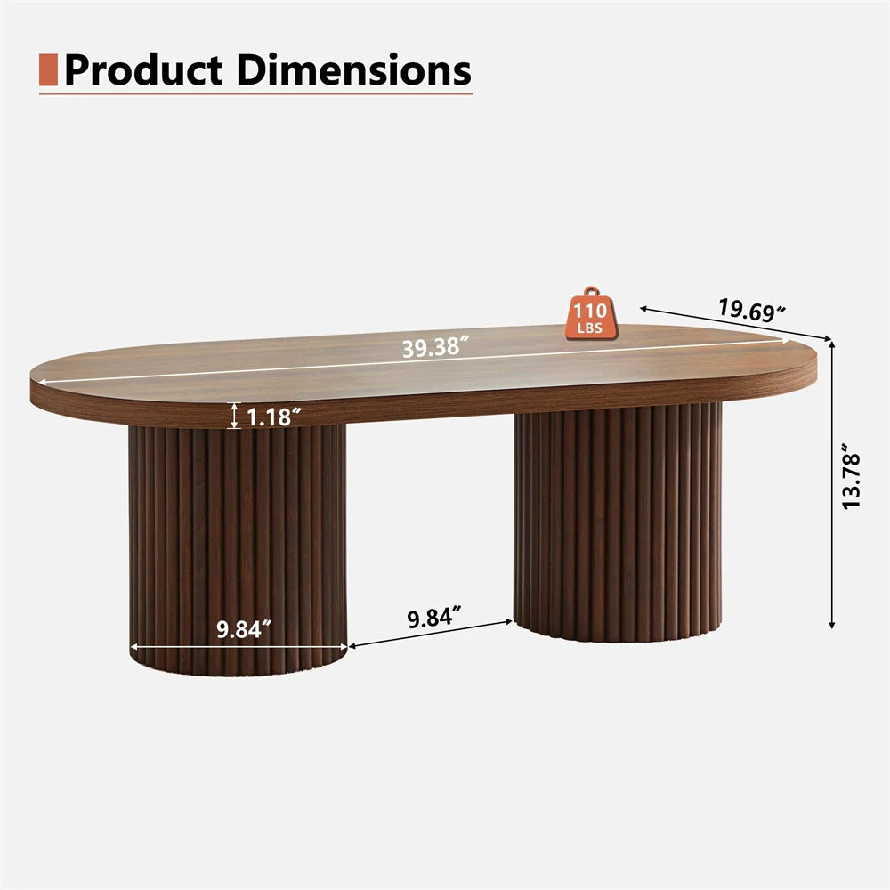 39 Mid-Century Modern Oval Fluted Coffee Table with Curved Edges