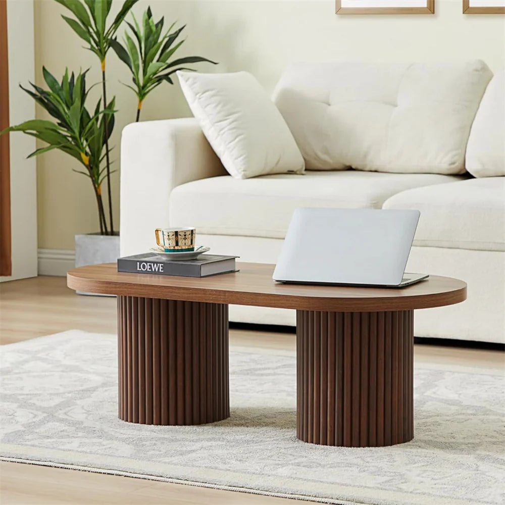 39 Mid-Century Modern Oval Fluted Coffee Table with Curved Edges