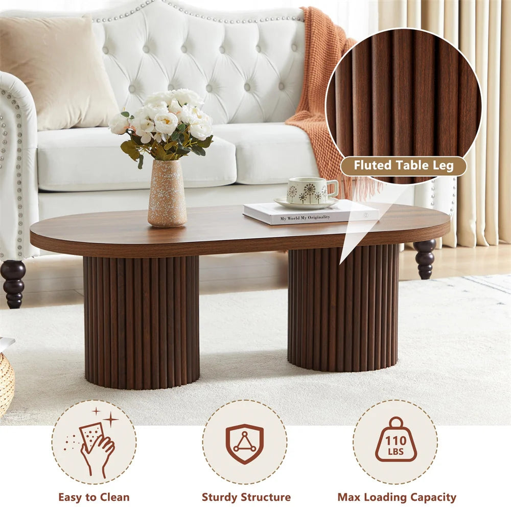 39 Mid-Century Modern Oval Fluted Coffee Table with Curved Edges