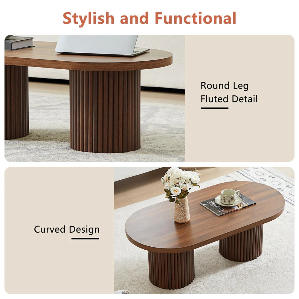 39 Mid-Century Modern Oval Fluted Coffee Table with Curved Edges