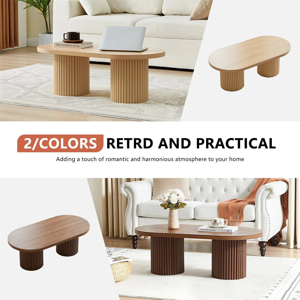 39 Mid-Century Modern Oval Fluted Coffee Table with Curved Edges