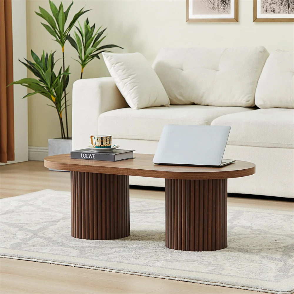 39 Mid-Century Modern Oval Fluted Coffee Table with Curved Edges