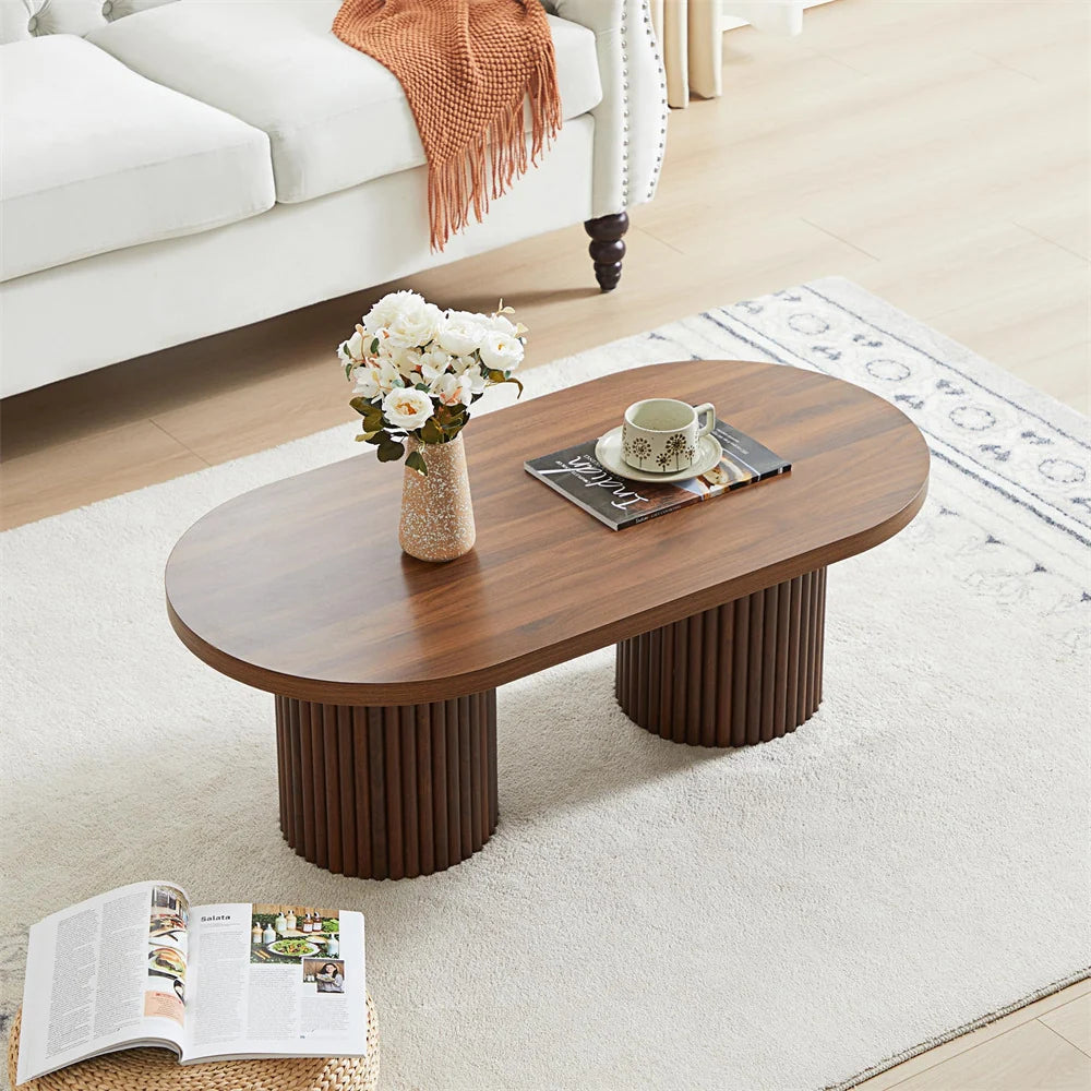39 Mid-Century Modern Oval Fluted Coffee Table with Curved Edges