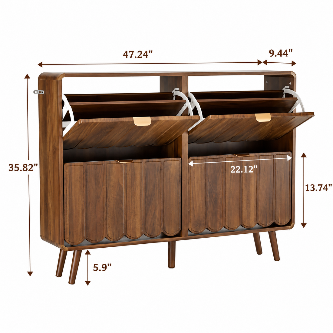 The Fluted Wood Slimline Shoe Organizer – 4 Flip Drawers
