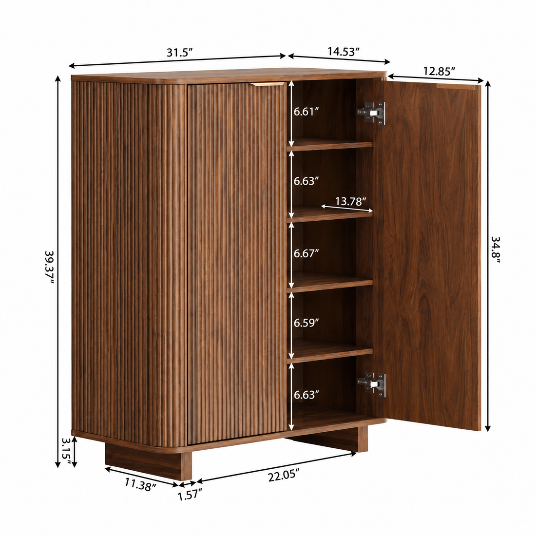 The Fluted Wood Shoe Armoire – 5 Tiers & Adjustable Shelves