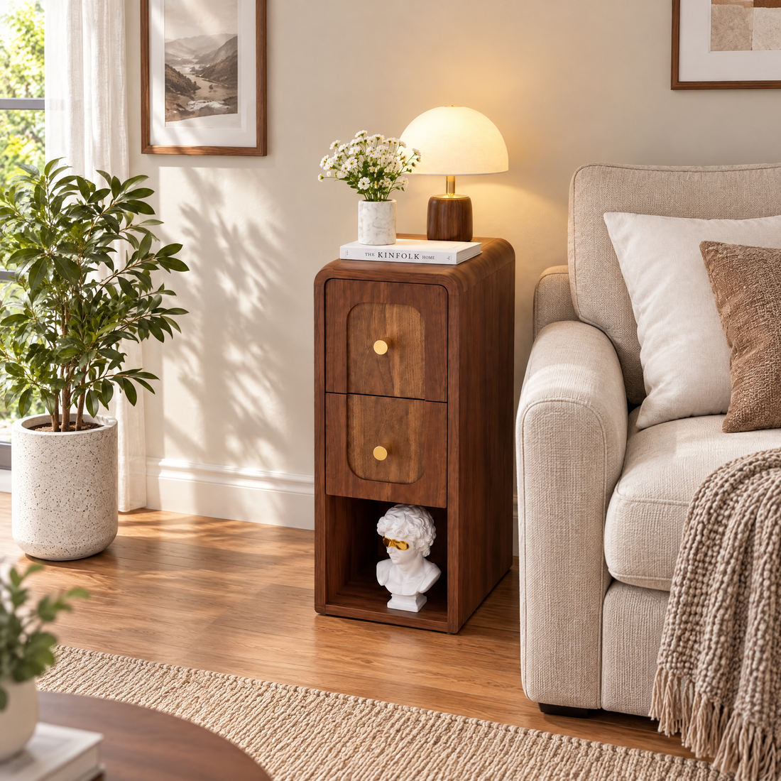 The Petite Wooden Bedside Table with Dual Storage